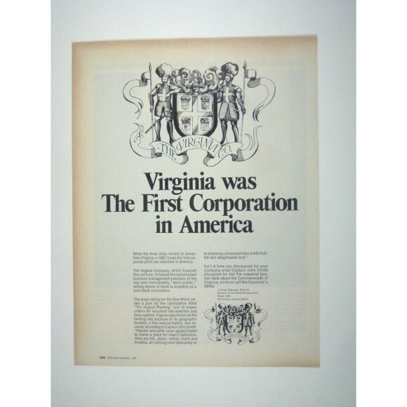 Vintage 1967 Virginia Company Print Ad Jamestown - Picture 1 of 2